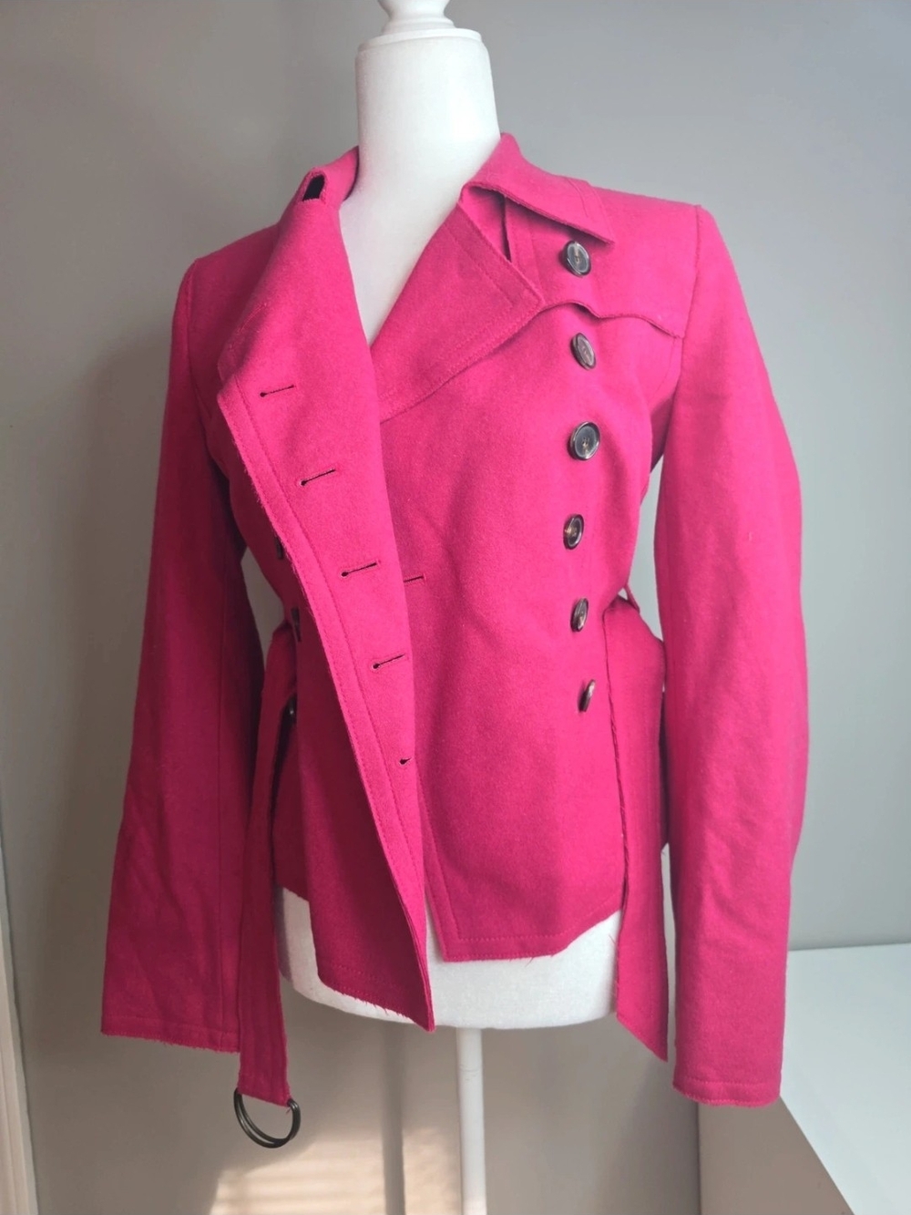 Akris Punto Fuchsia Pink Angora Wool Double Breasted Cropped Pea Coat Jacket 6